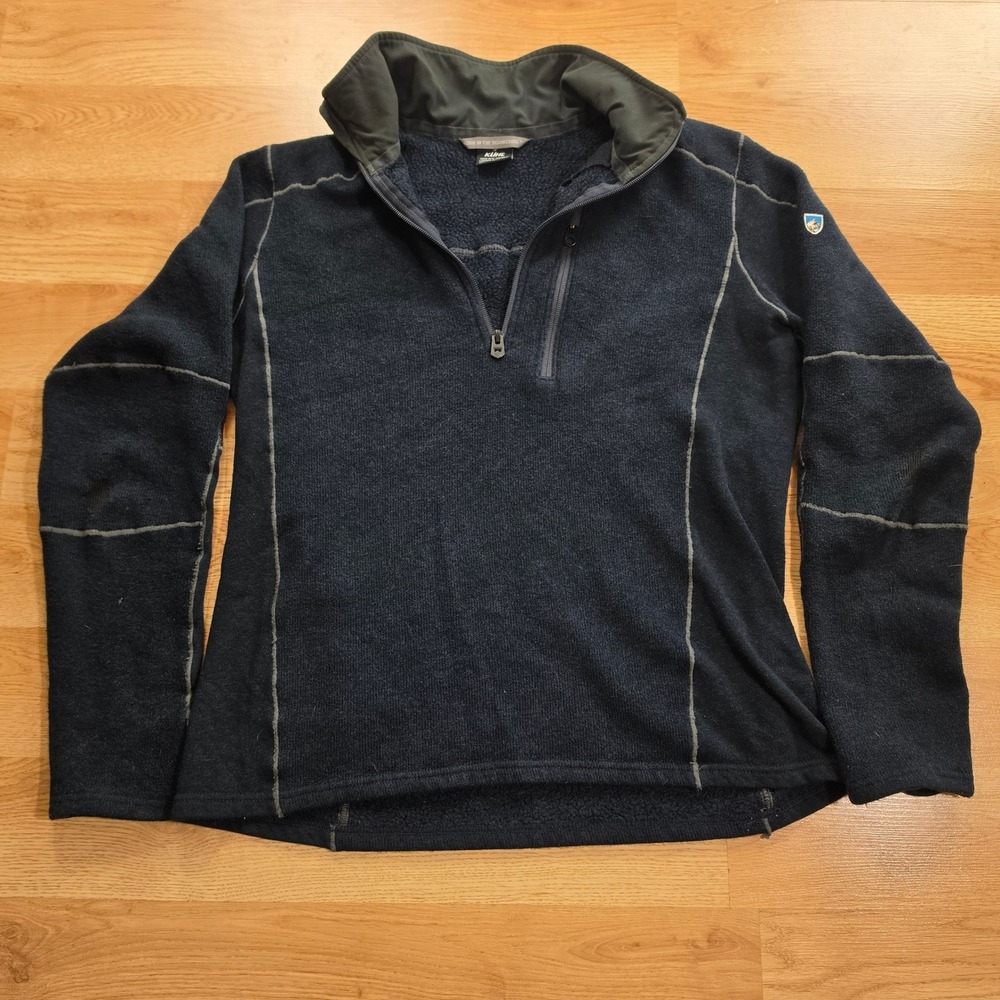 KUHL Quarter Zip Fleece Pullover Mens Medium Navy Blue Wool Blend Outdoor